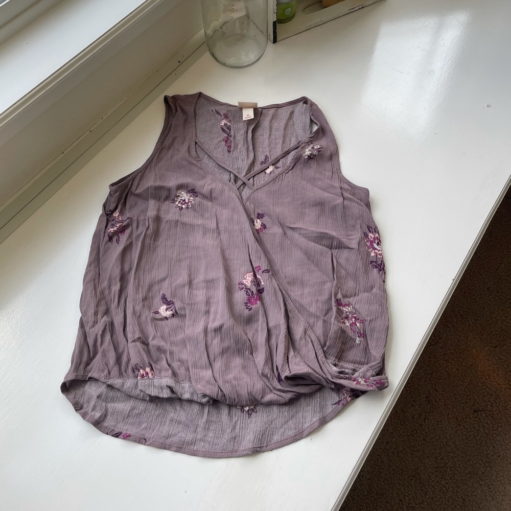 Purple floral blouse